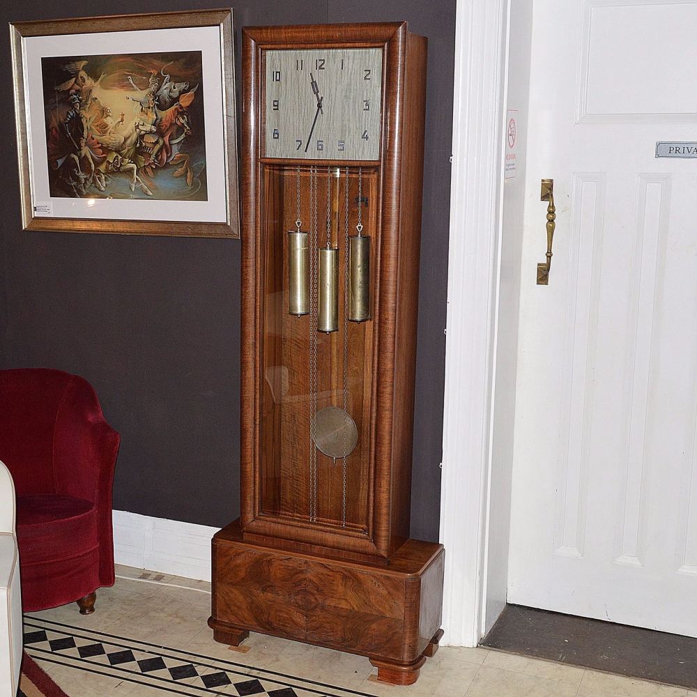 Fine Art Deco walnut longcase clock.
