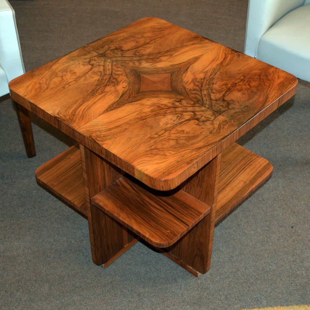 Good quality Art Deco square walnut coffee table