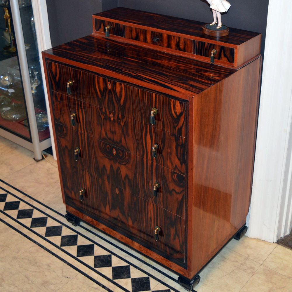 Fine macassar ebony, walnut & pollard oak chest of drawers