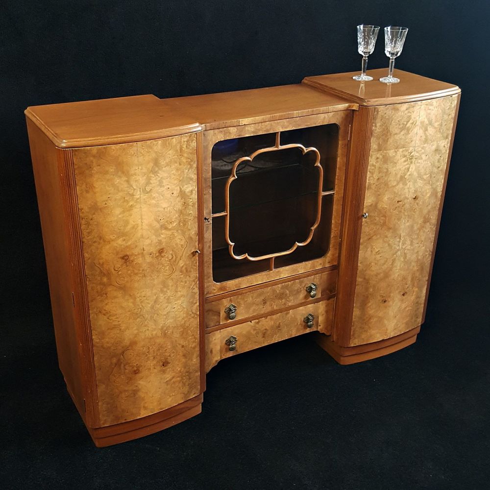 Good Art Deco period burr walnut side cabinet