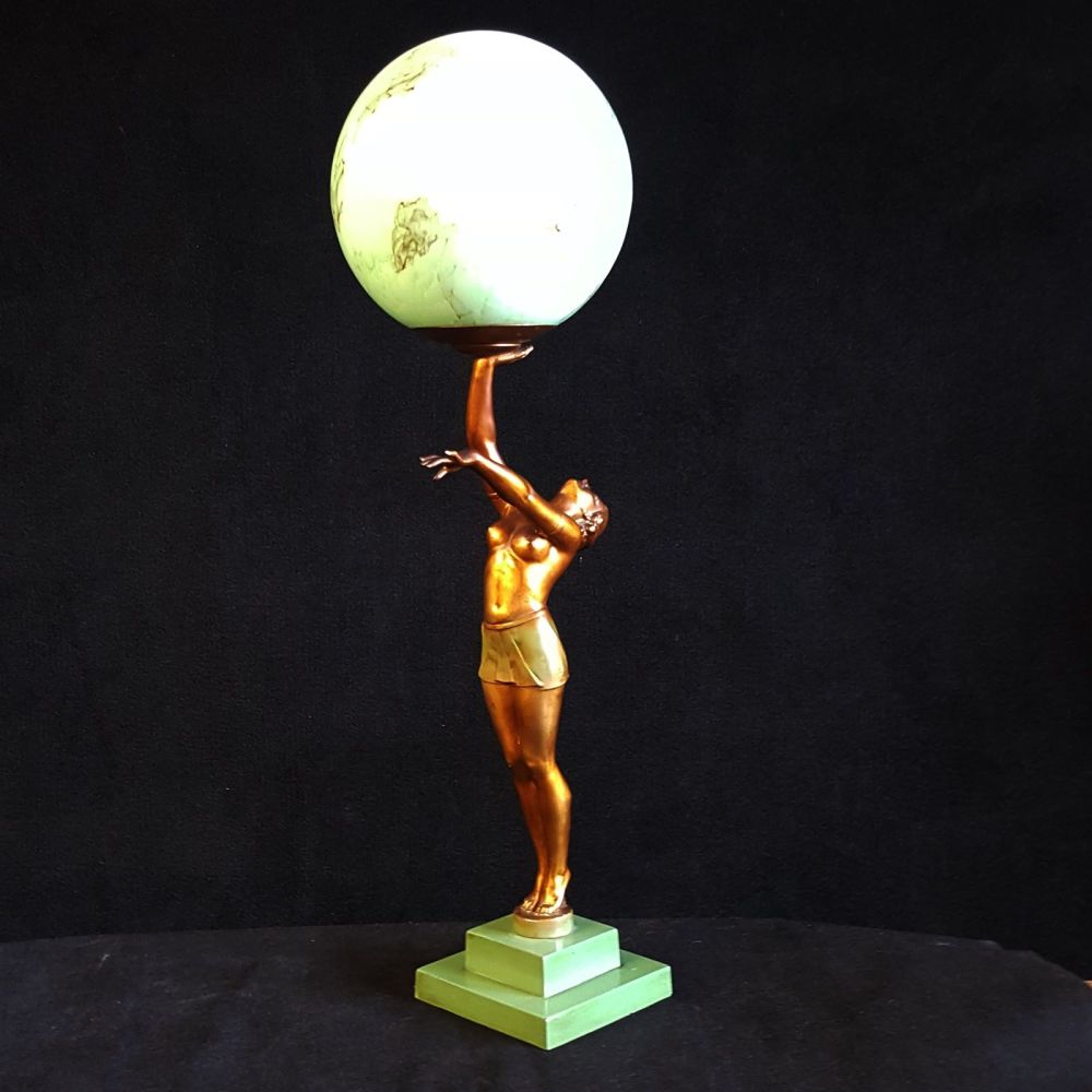 Large Art Deco bronzed figural lamp.