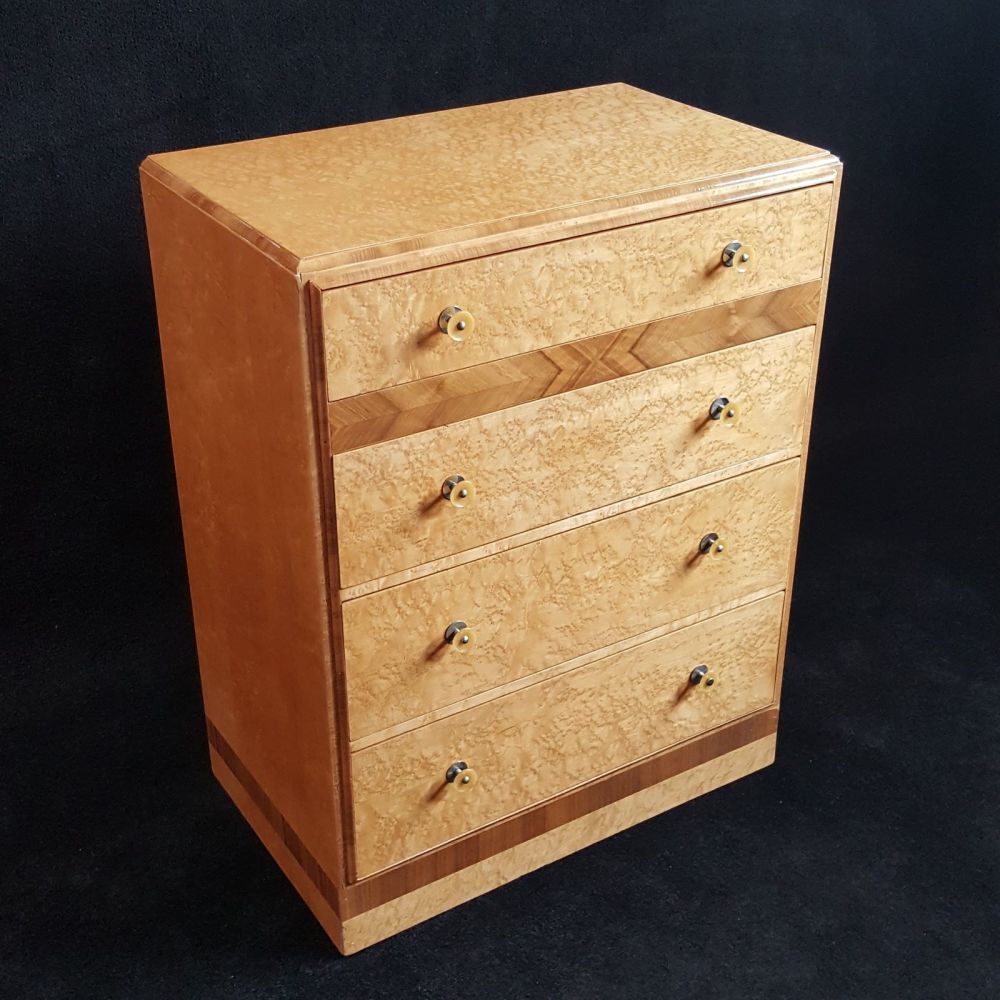 Art Deco birds eye maple & walnut chest of drawers
