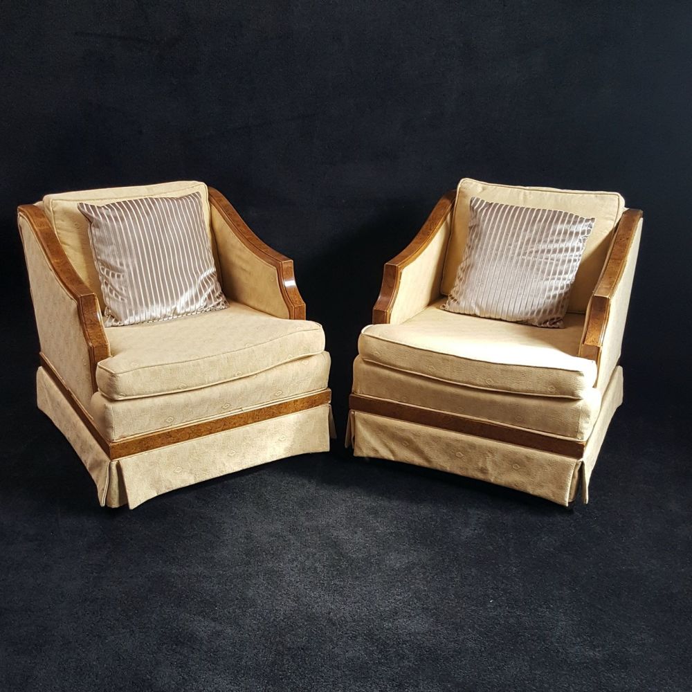 Good pair of Art Deco burr elm armchairs