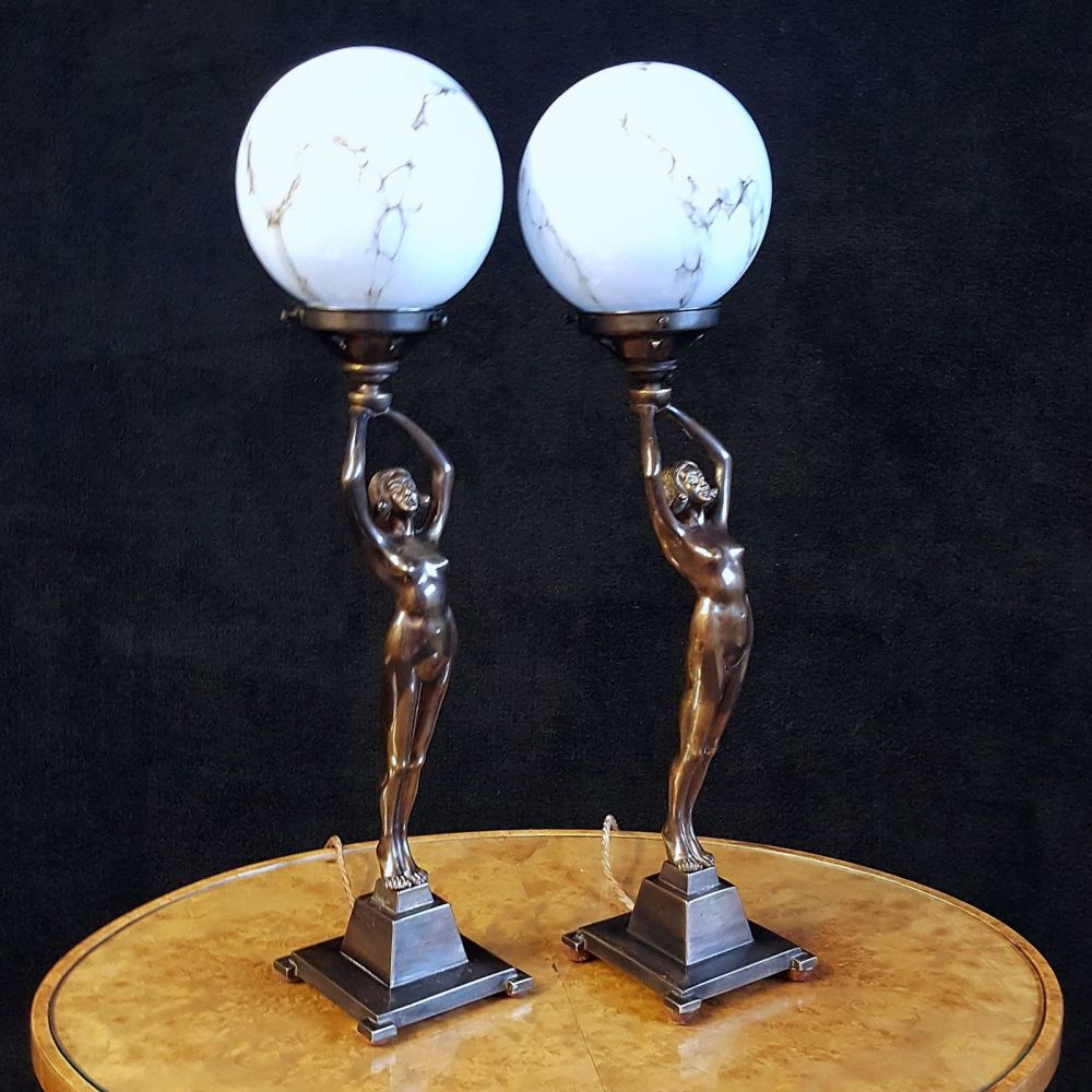 Fabulous pair of Banksway bronzed Art Deco lamps