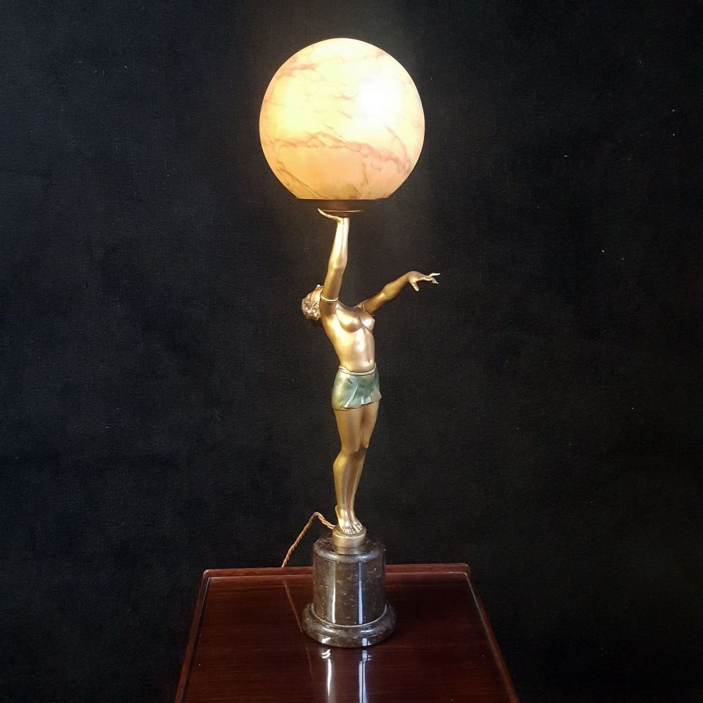 Superb Art Deco spelter lady lamp