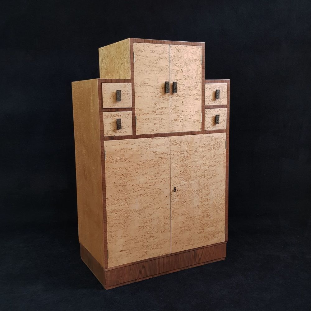 Fine Art Deco burr maple cabinet / tallboy