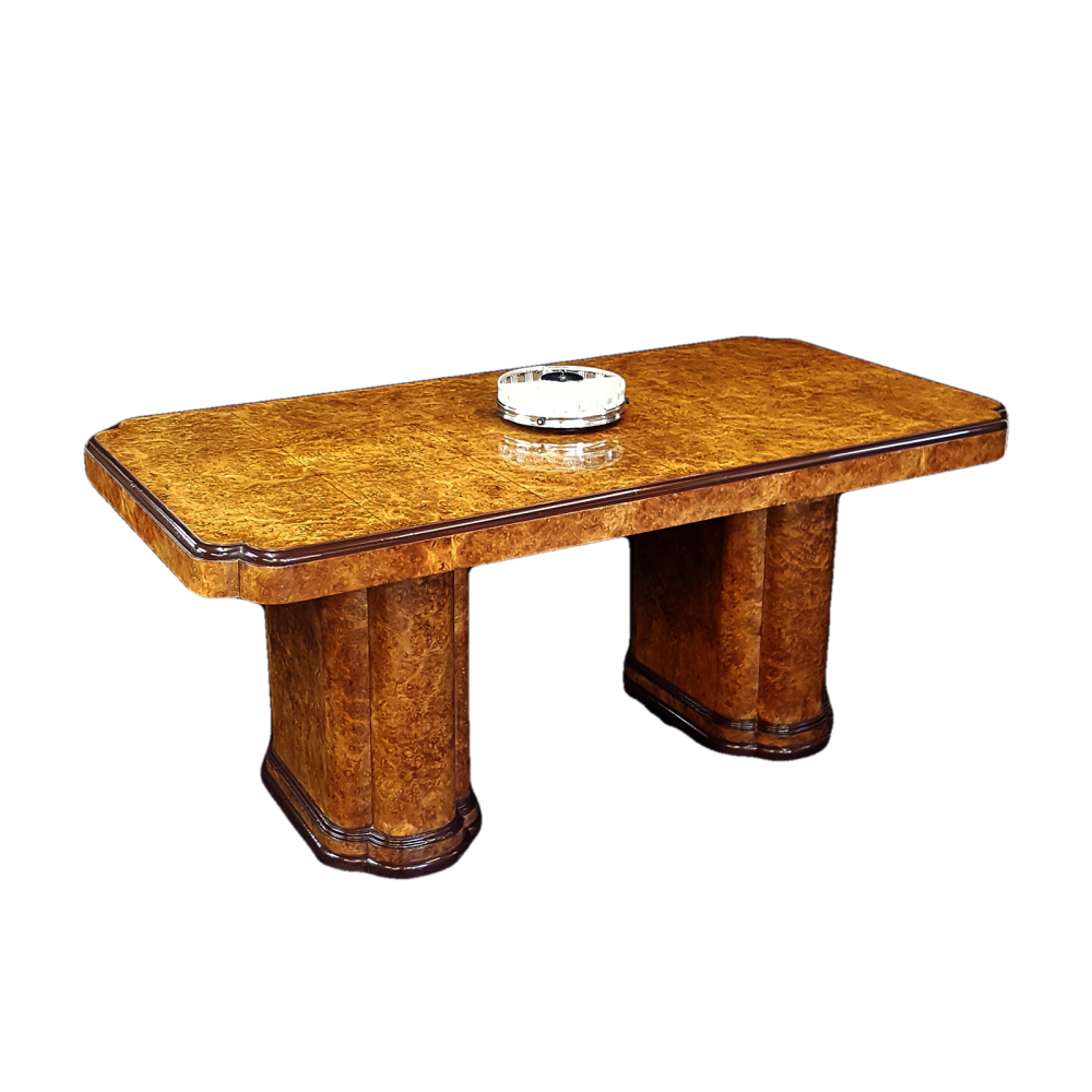 Superb Art Deco burr walnut dining table by Epstein