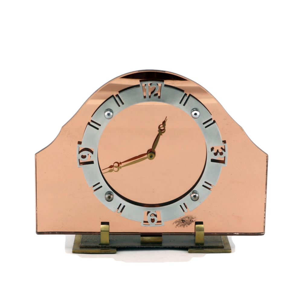 Art Deco peach glass clock.