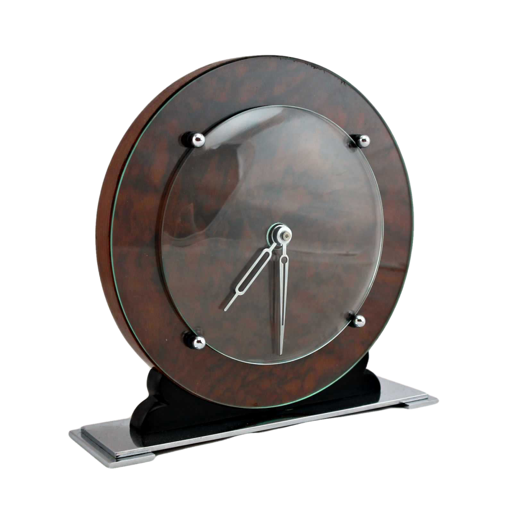 Stylish Art Deco walnut 8 day mantle clock