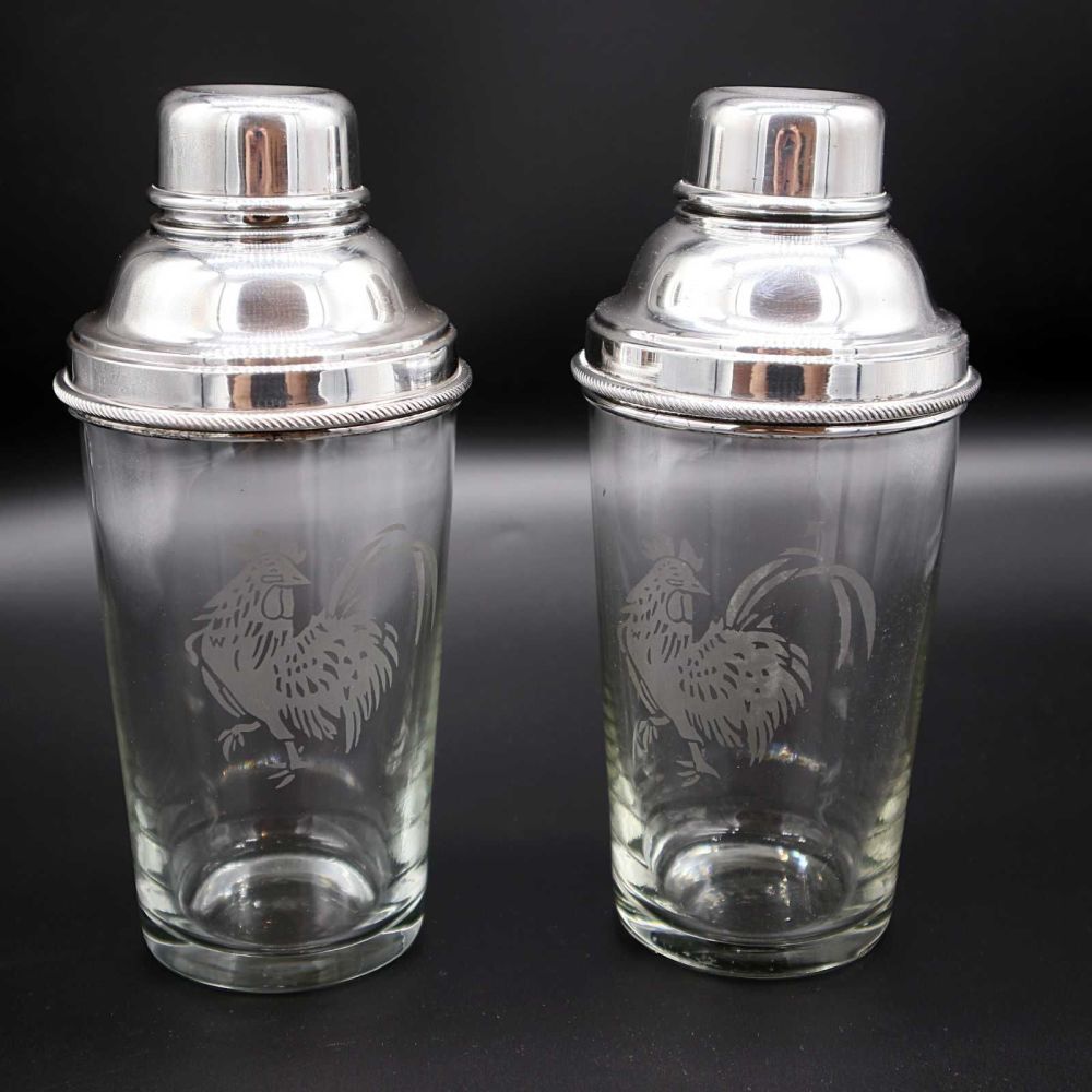 Pair of Art Deco cocktail shakers by James Dixon & Sons.