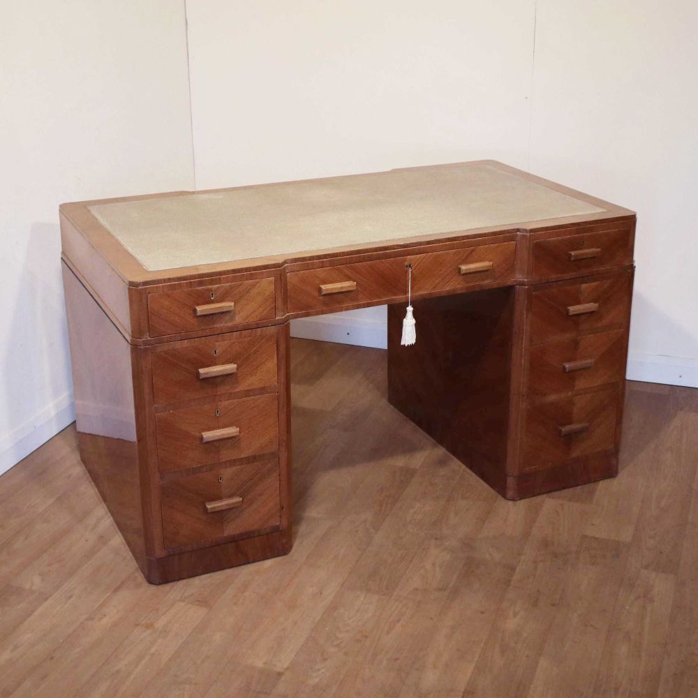 Art Deco walnut pedestal desk by Maple & Co