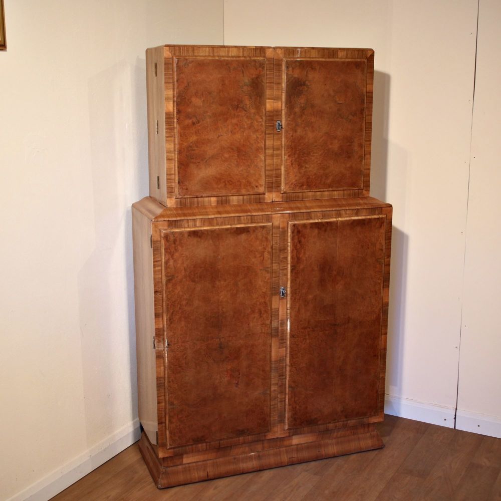 Art Deco burr walnut cocktail cabinet with fully fitted interior