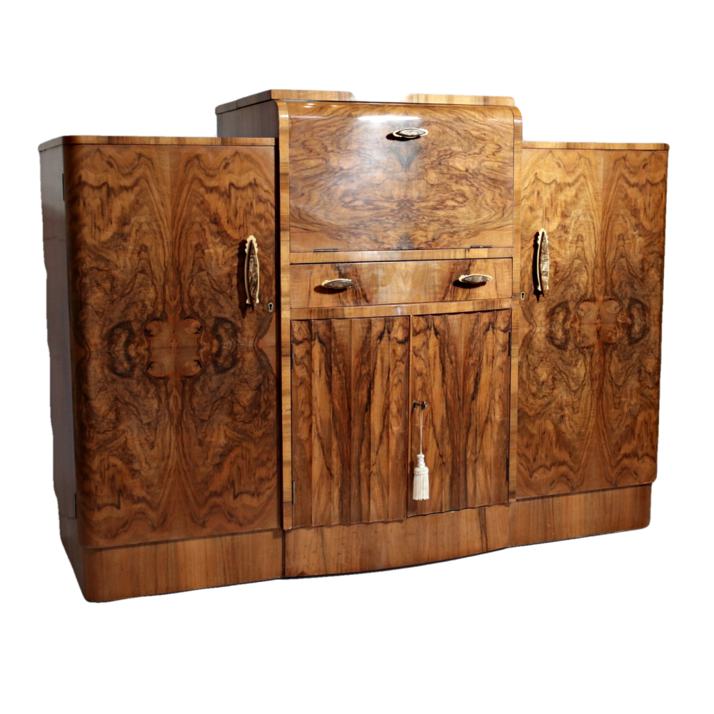 Art Deco figured walnut cocktail sideboard by Singers of Shoreditch