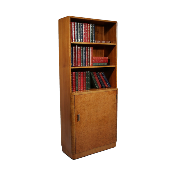 Art Deco burr walnut bookcase of unusual slim proportions