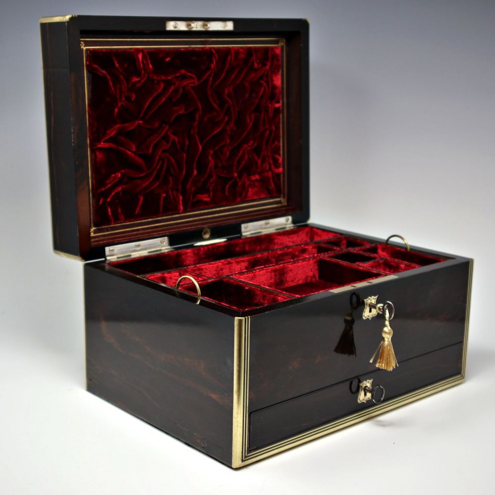 Antique coromandel jewellery box by Wilson & Co.