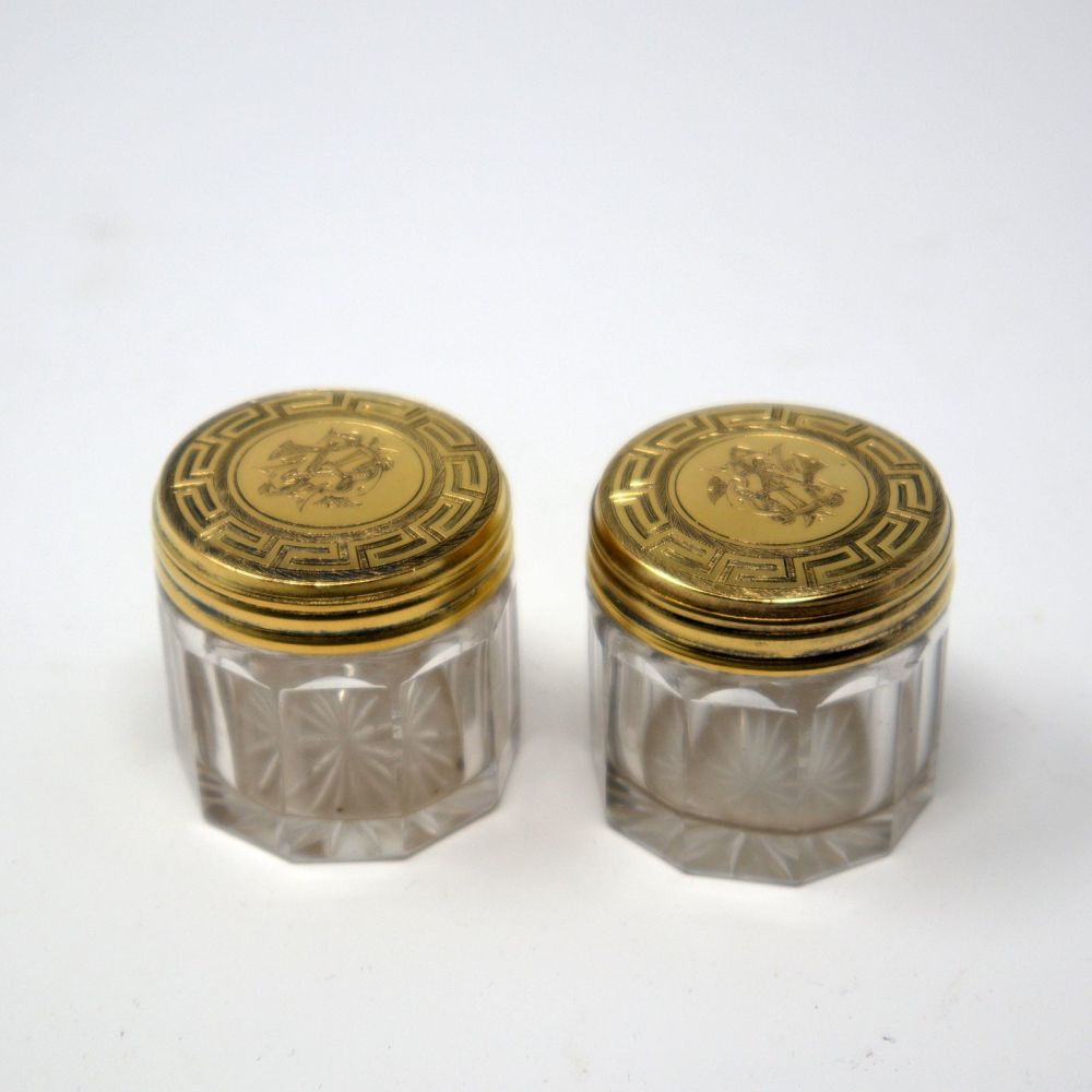 Antique silver gilt dressing table jars William Neal London 1868