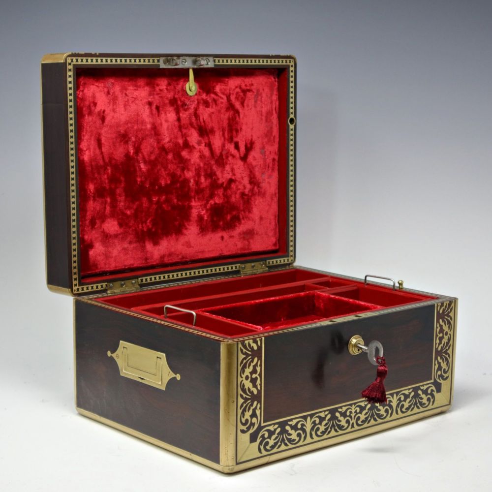 Antique rosewood jewellery box by Lamb & Wells.
