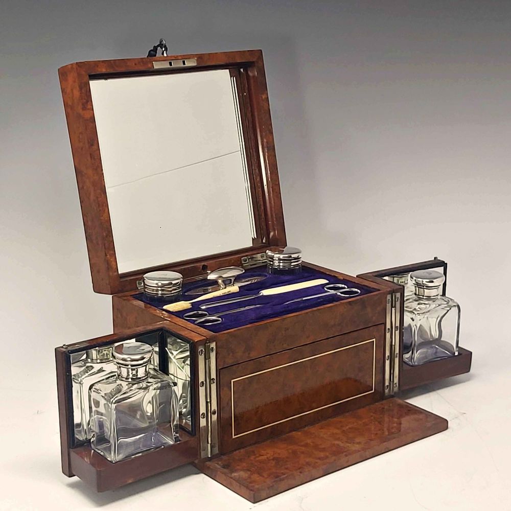 Antique amboyna dressing box by Edwards.