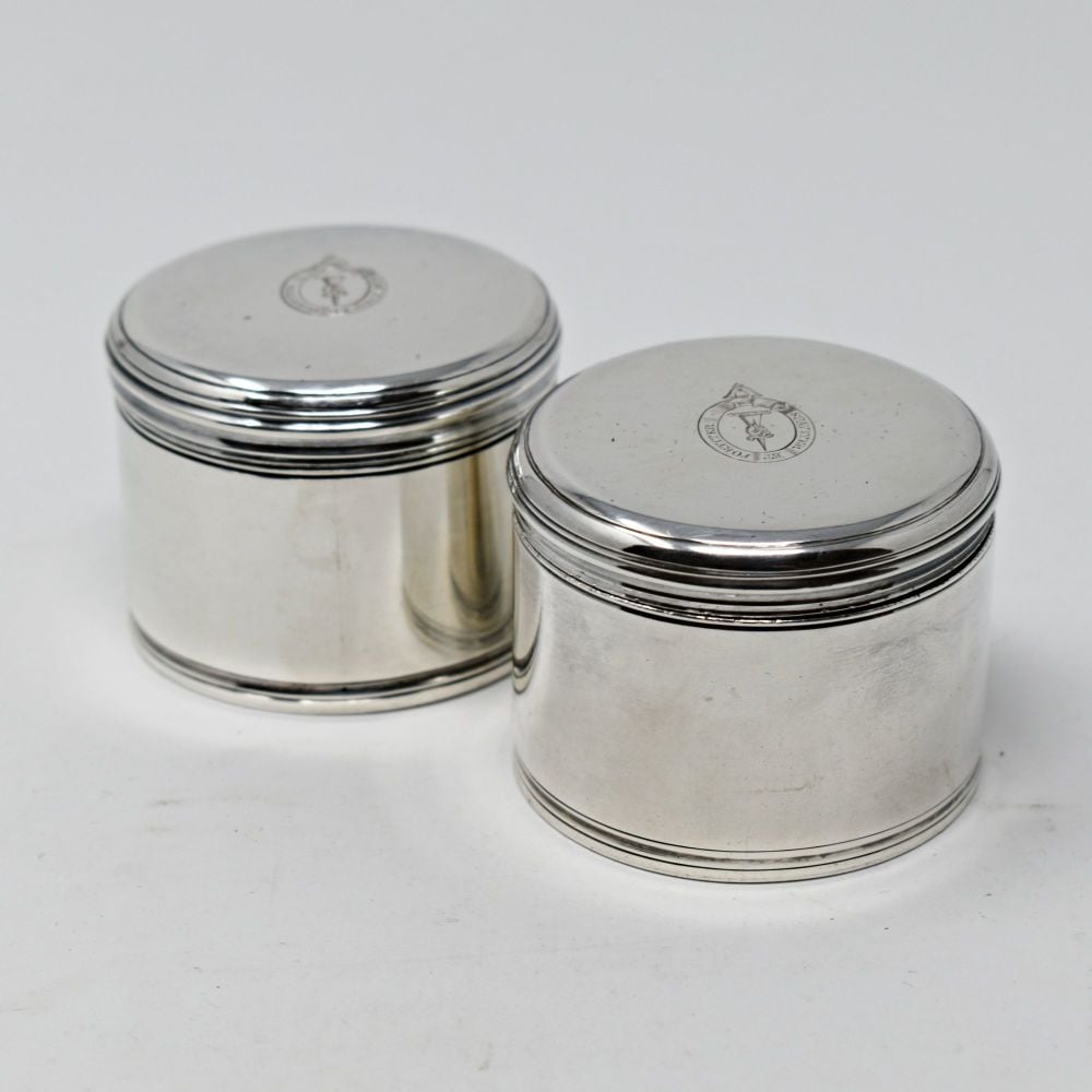 Fine pair of antique sterling silver table / pill boxes.
