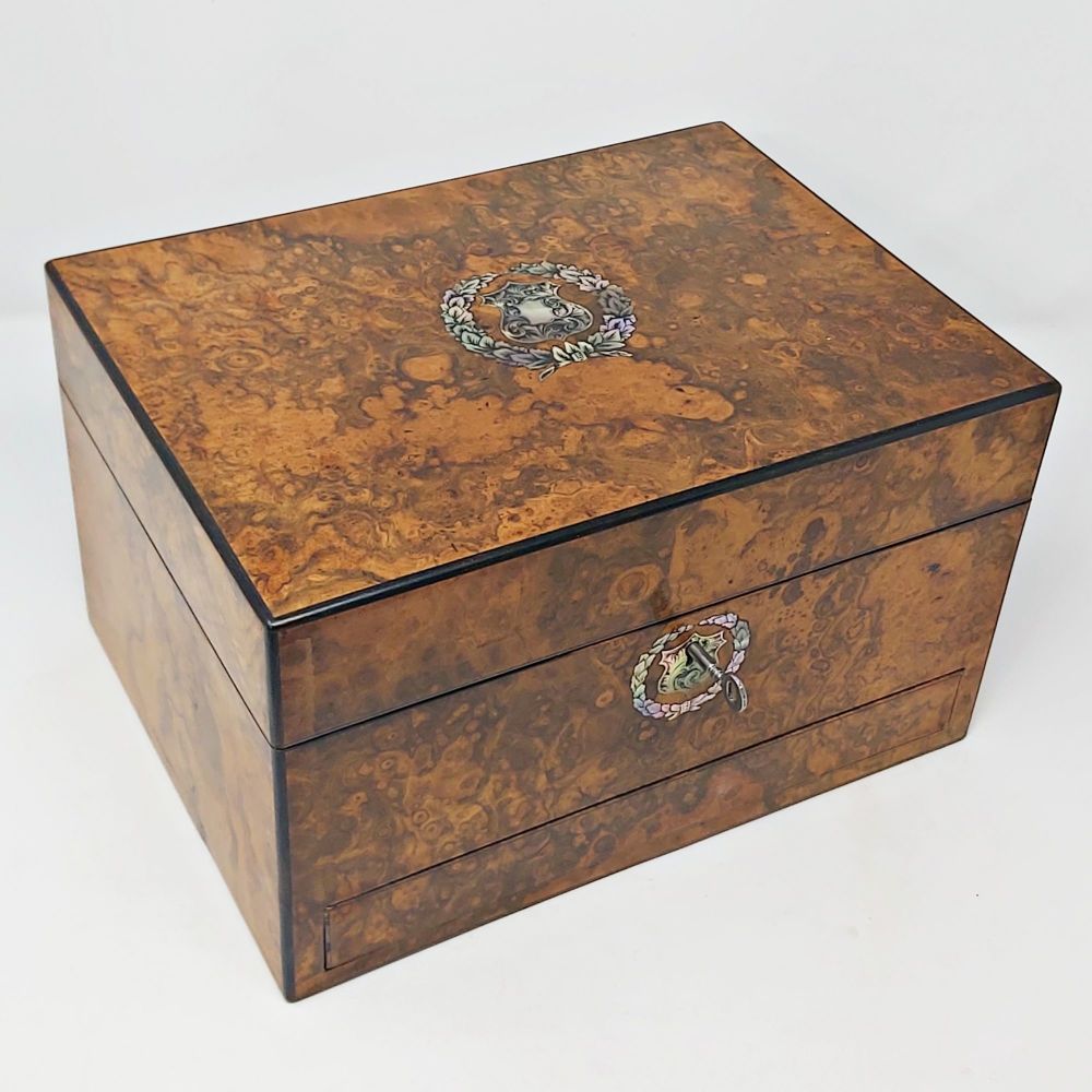 Antique walnut jewellery box