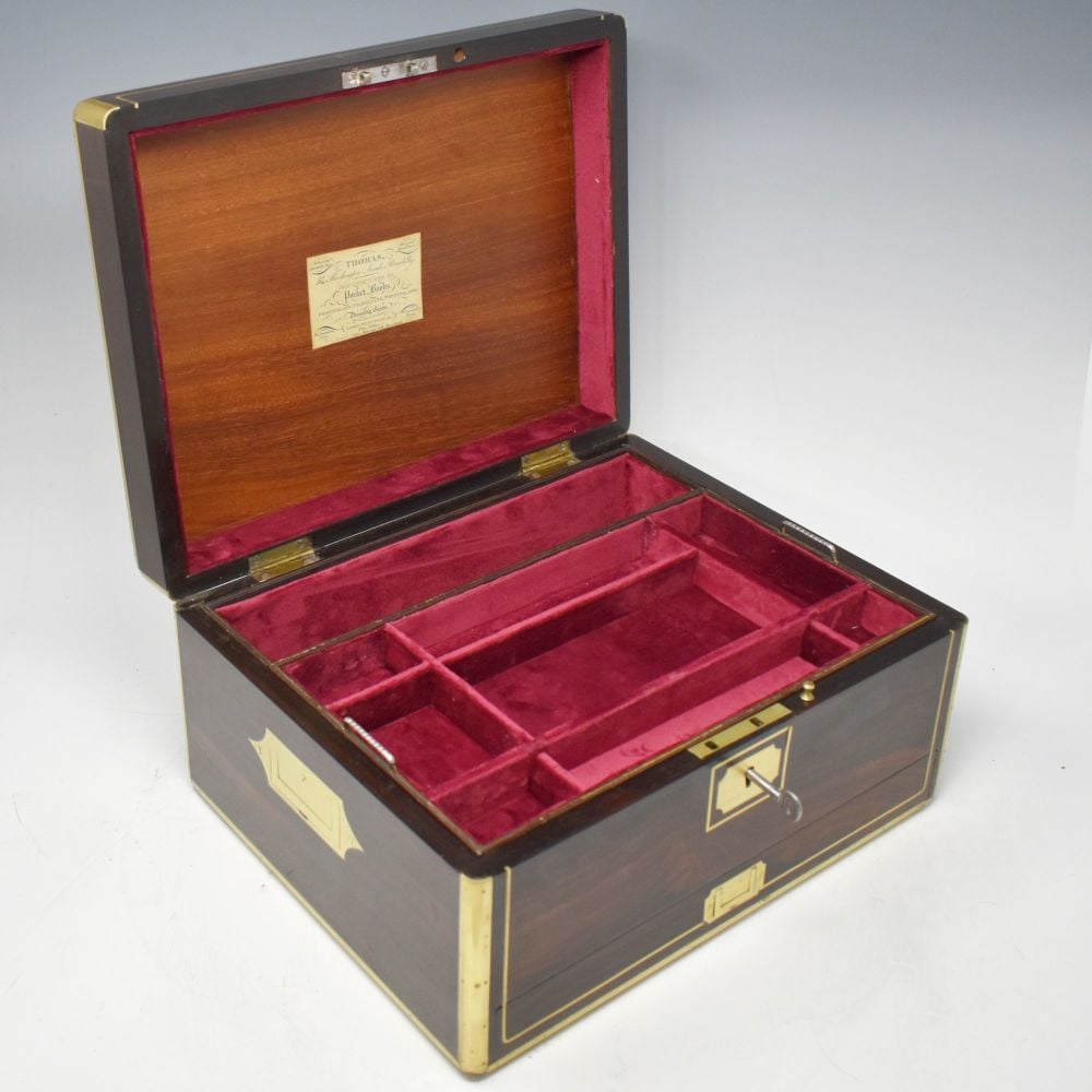 Antique rosewood jewellery box by Thomas of Piccadilly.