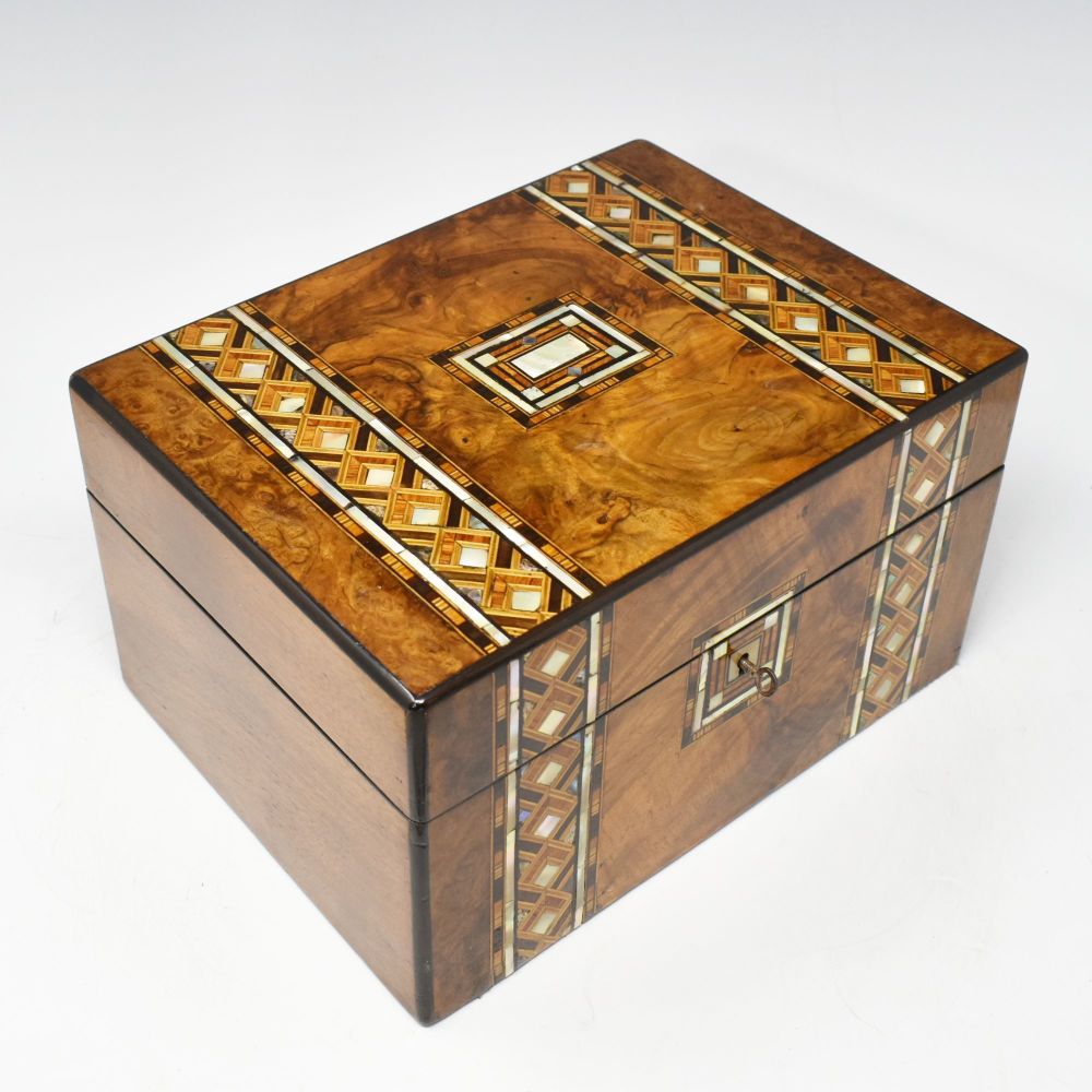 Antique walnut & inlaid jewellery box.
