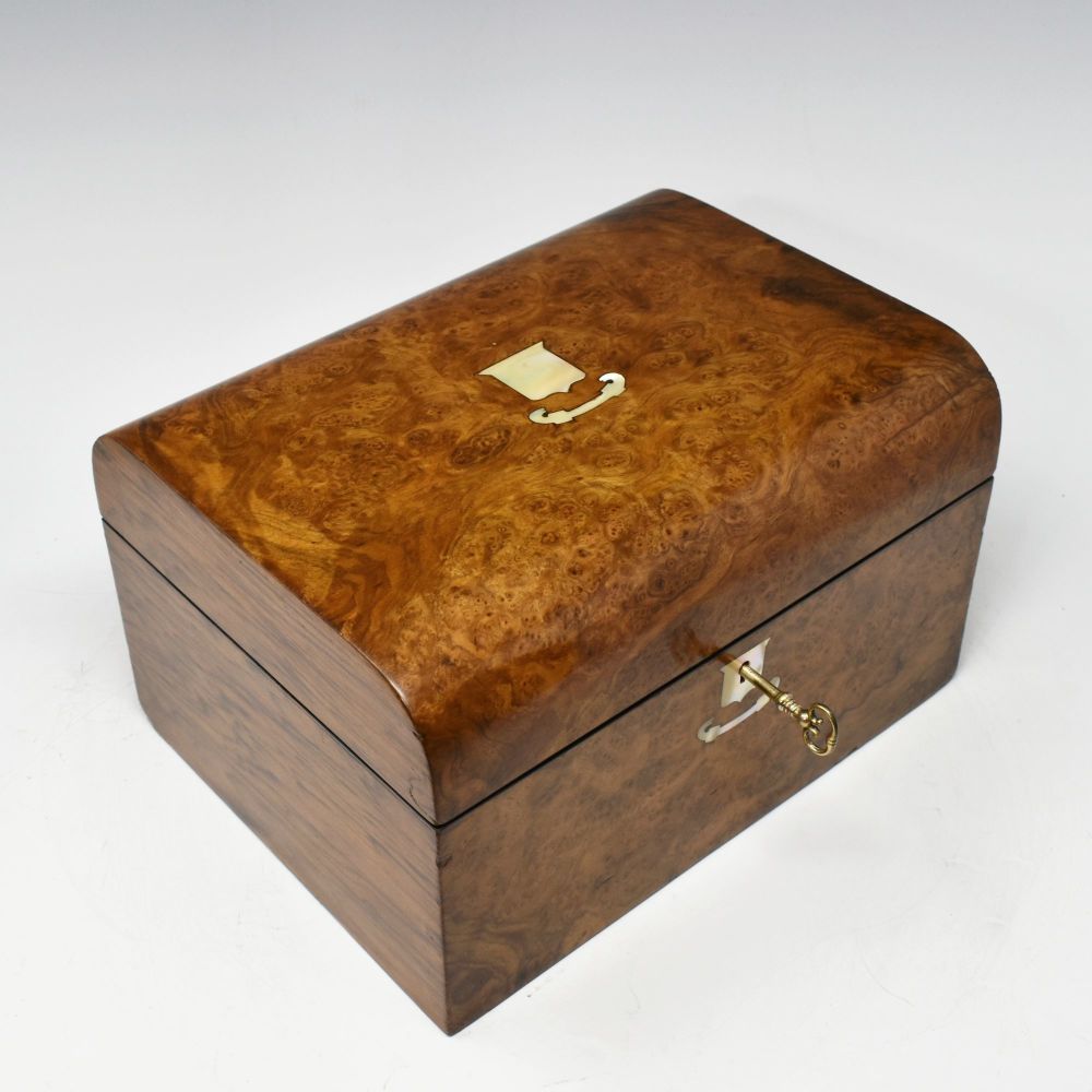 Antique burr walnut jewellery box.