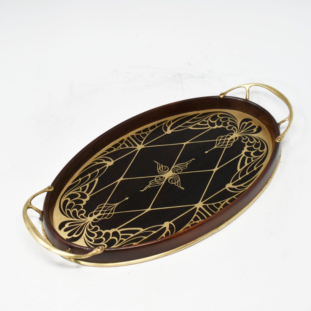 Antique rosewood & brass inlaid tray by Erhard & Sohne.