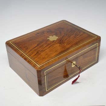 Large walnut and brass inlaid table or document box.