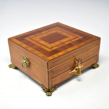 Regency satinwood and mahogany jewellery box.