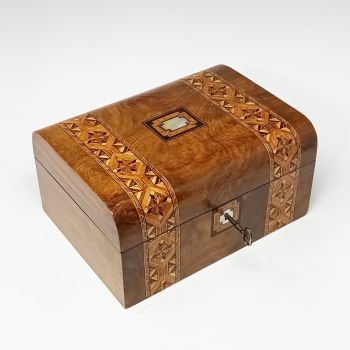 Antique inlaid walnut jewellery box.