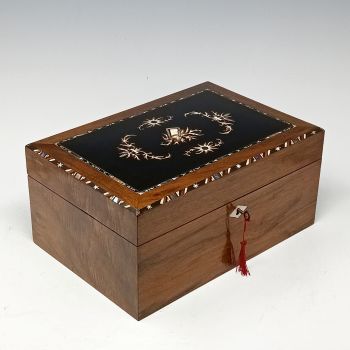 Large antique walnut inlaid jewellery box.