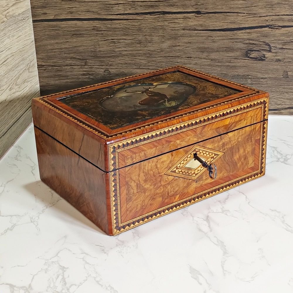 Victorian walnut & inlaid jewellery box.