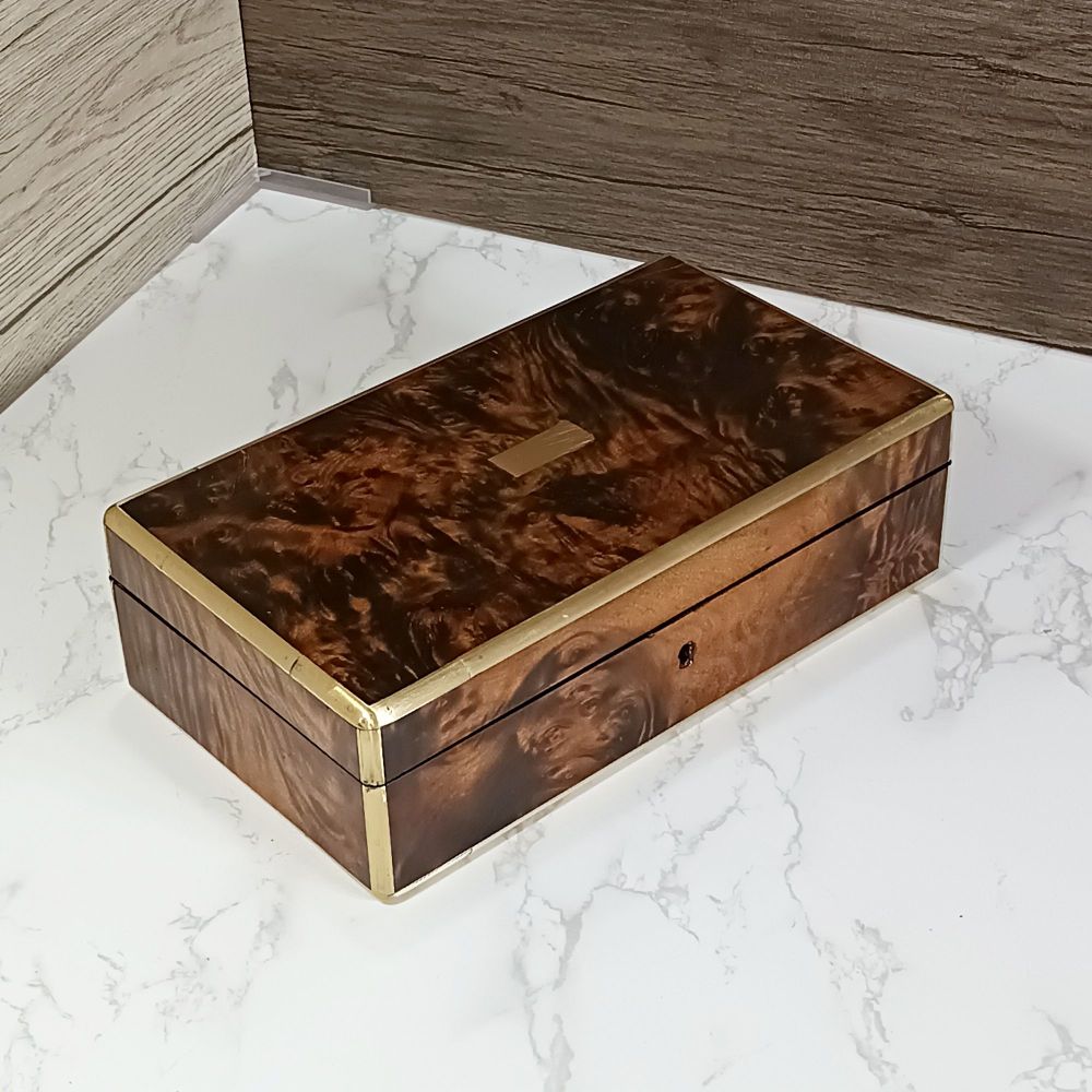 Victorian burr wood brass banded box