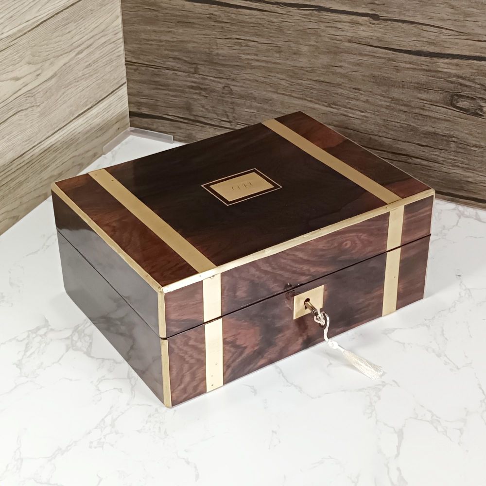 Victorian rosewood & brass banded box.