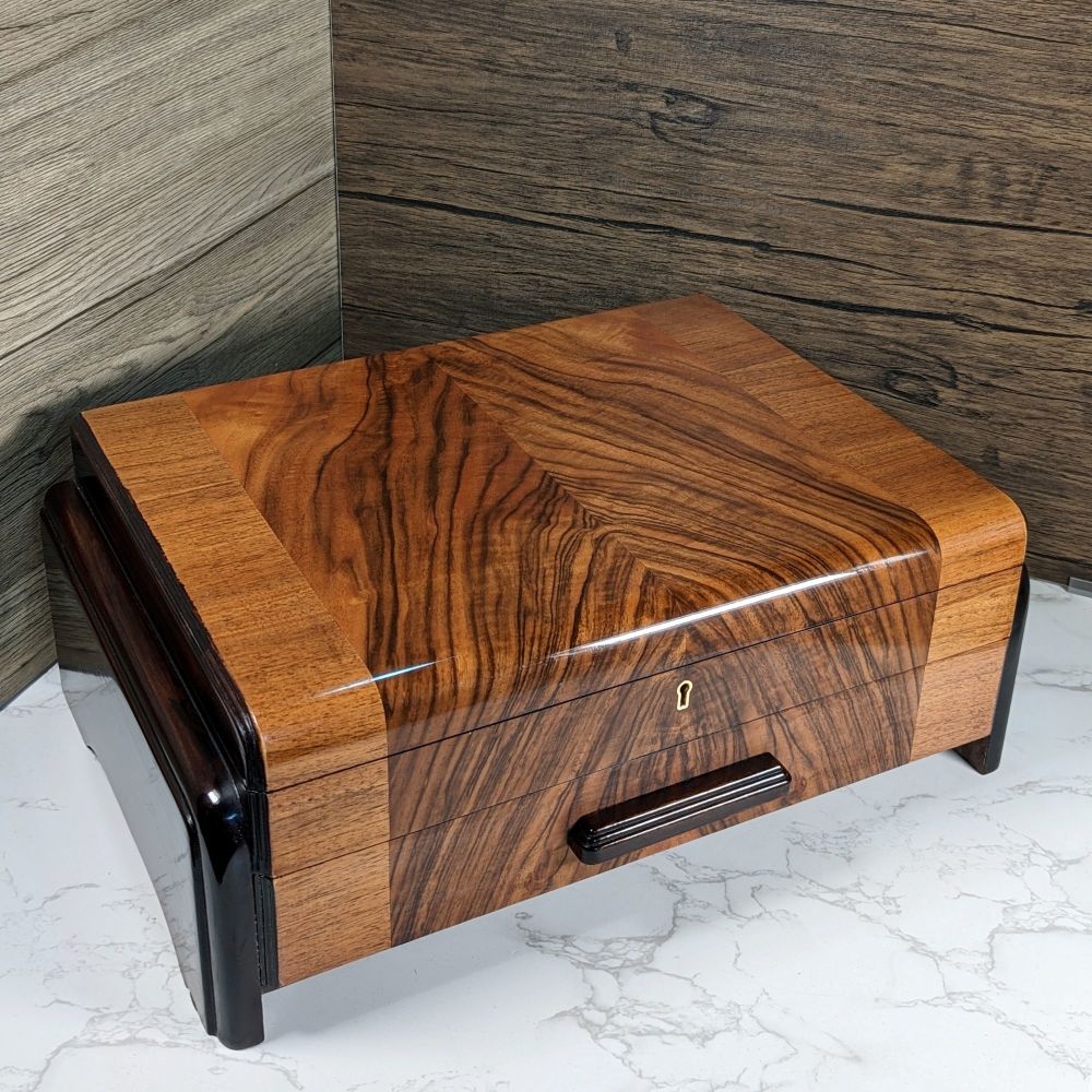 Art Deco walnut table or document box.