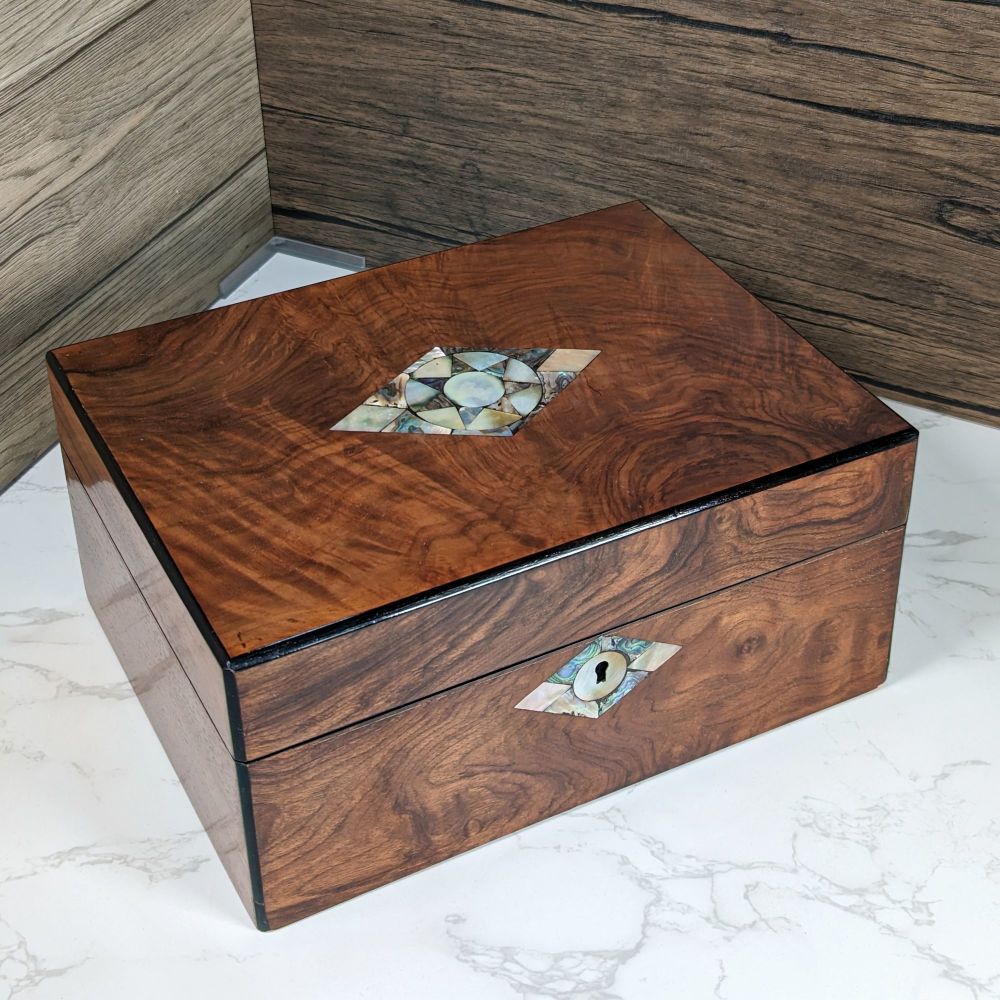 Victorian walnut & inlaid jewellery box.