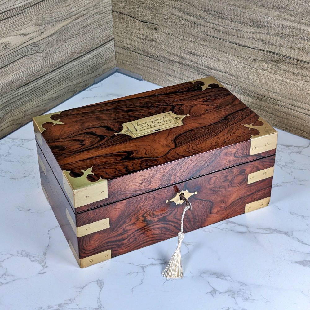 Victorian rosewood & brass banded box.
