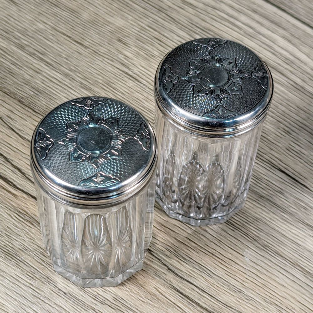 Pair of sterling silver table jars, London 1851