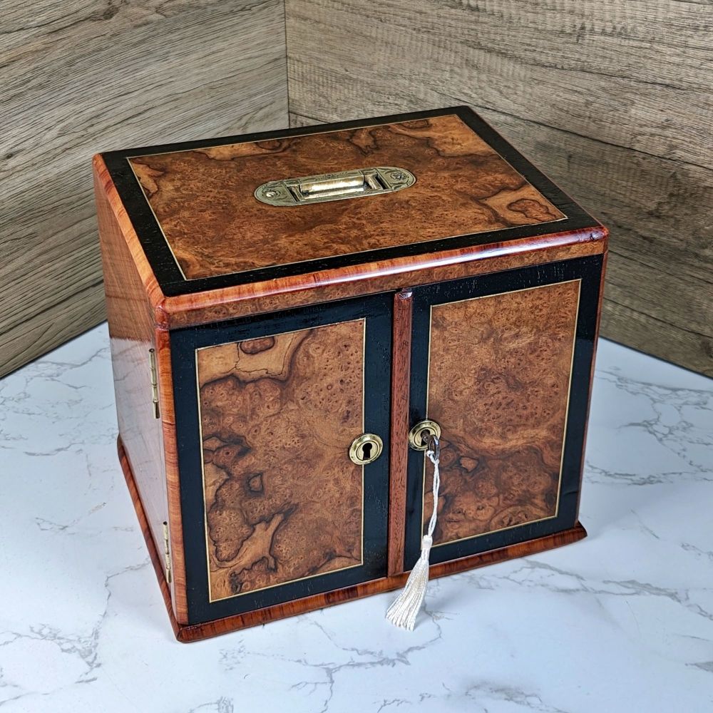 Victorian burr walnut jewellery box.