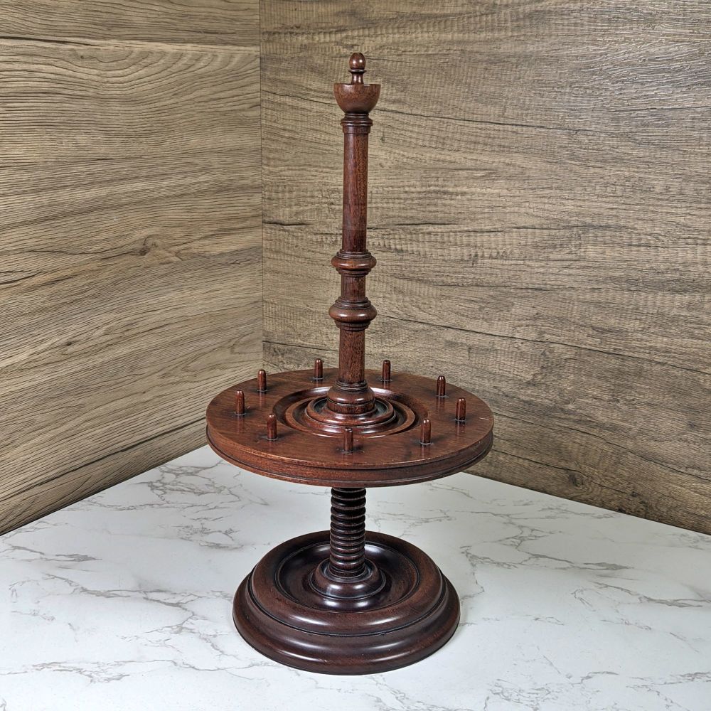 Antique mahogany rotating bobbin / cotton reel holder