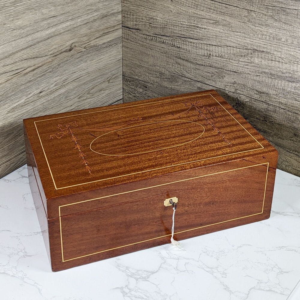 Extra large Edwardian mahogany & inlaid document or table box.