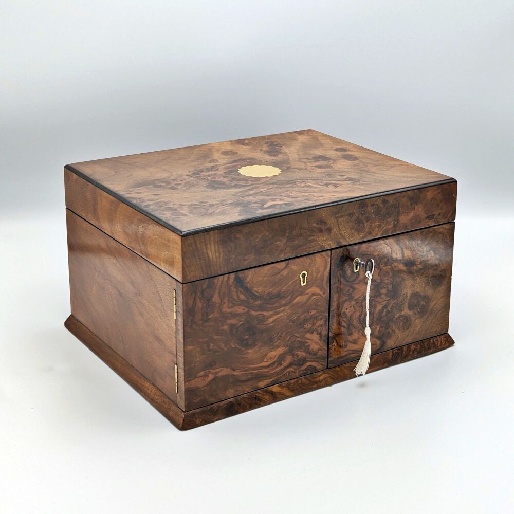 Victorian burr walnut jewellery box.