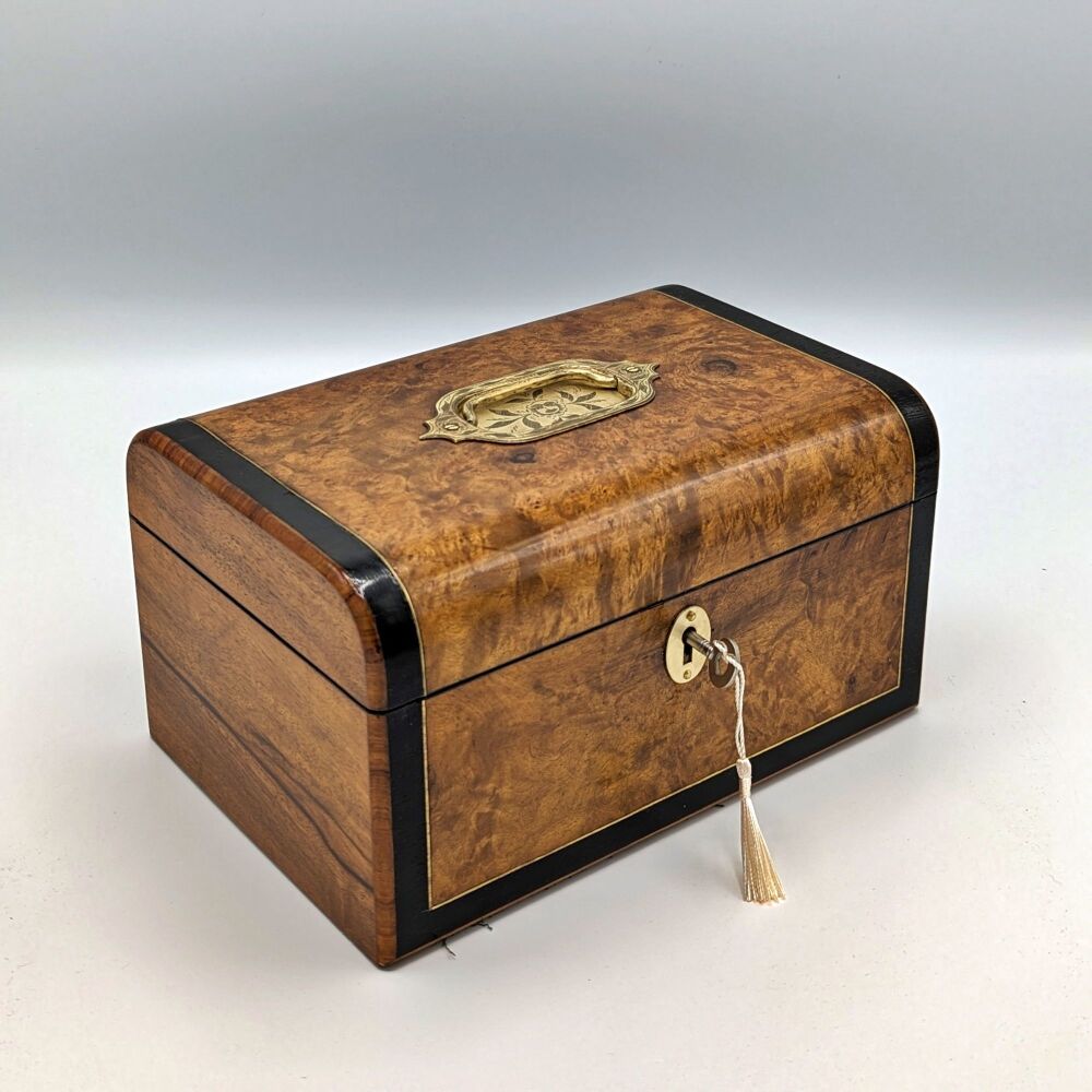 Victorian burr walnut & ebony banded jewellery box.