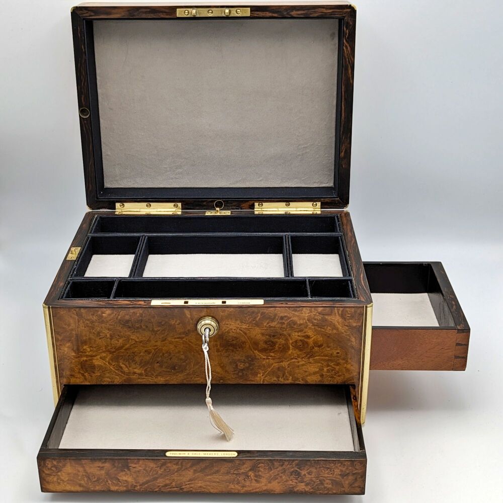 Fine Victorian burr walnut jewellery box by Toulmin & Gale.