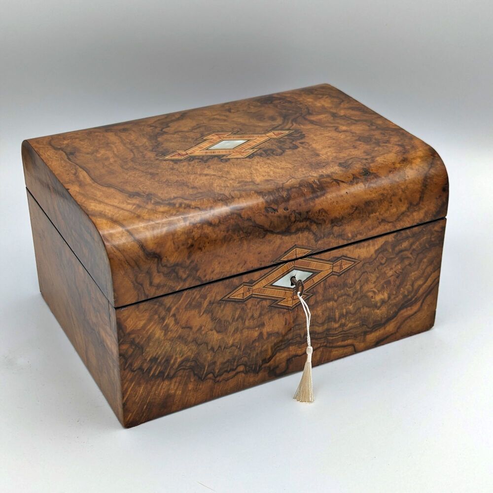 Victorian burr walnut & inlaid jewellery box.