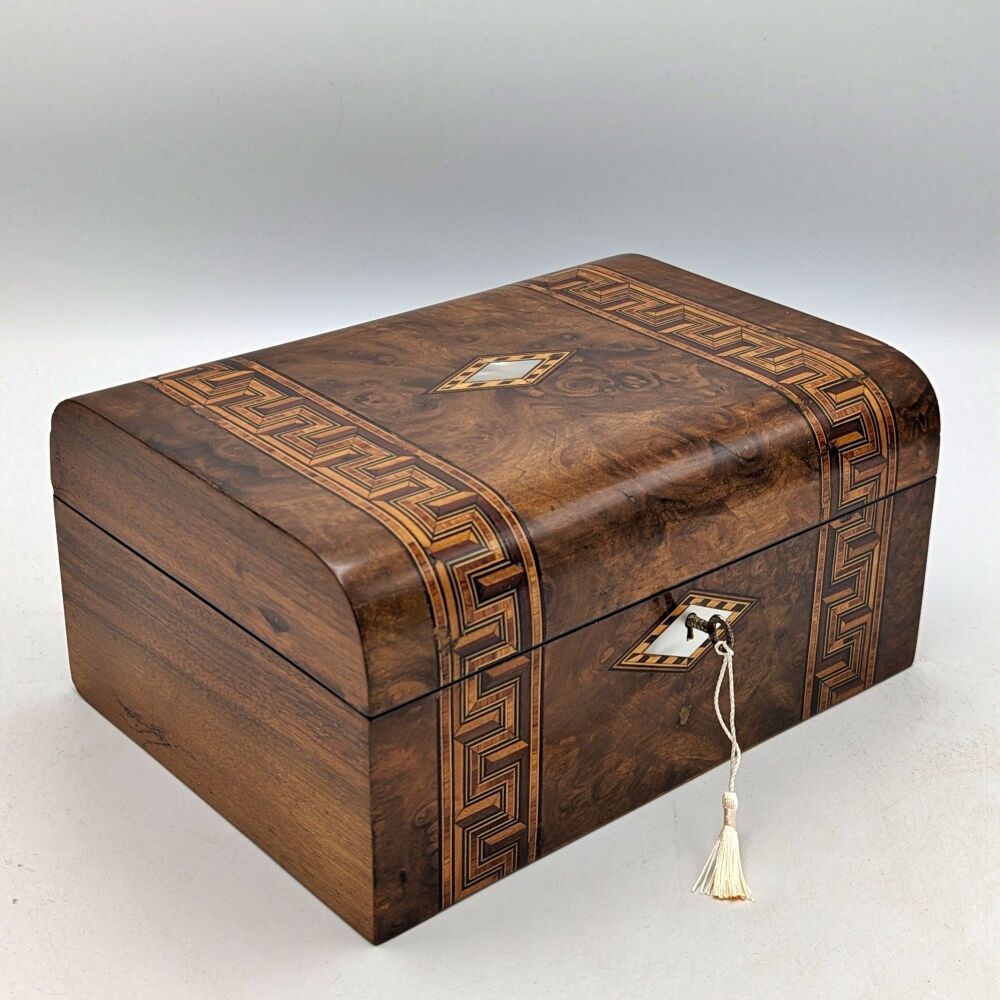 Victorian walnut &  inlaid jewellery box.