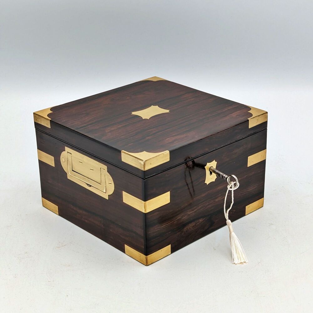 Superb rosewood military / campaign style tea caddy.