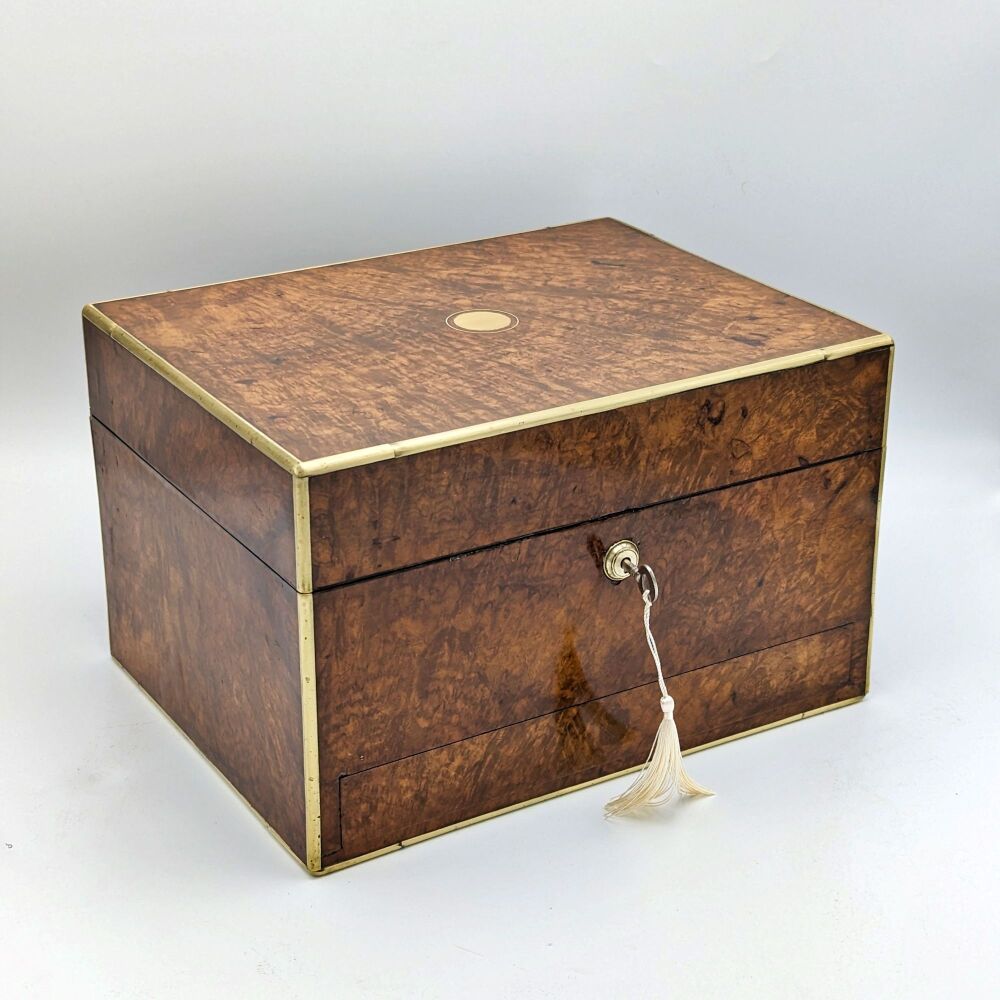 Large early Victorian burr walnut jewellery box.