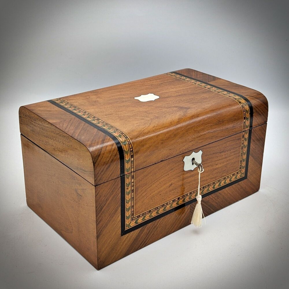 Large Victorian walnut &  inlaid jewellery box.